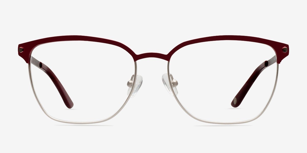 Berkeley Burgundy MétalMontures de lunettes de vue d'EyeBuyDirect, Vue de Face