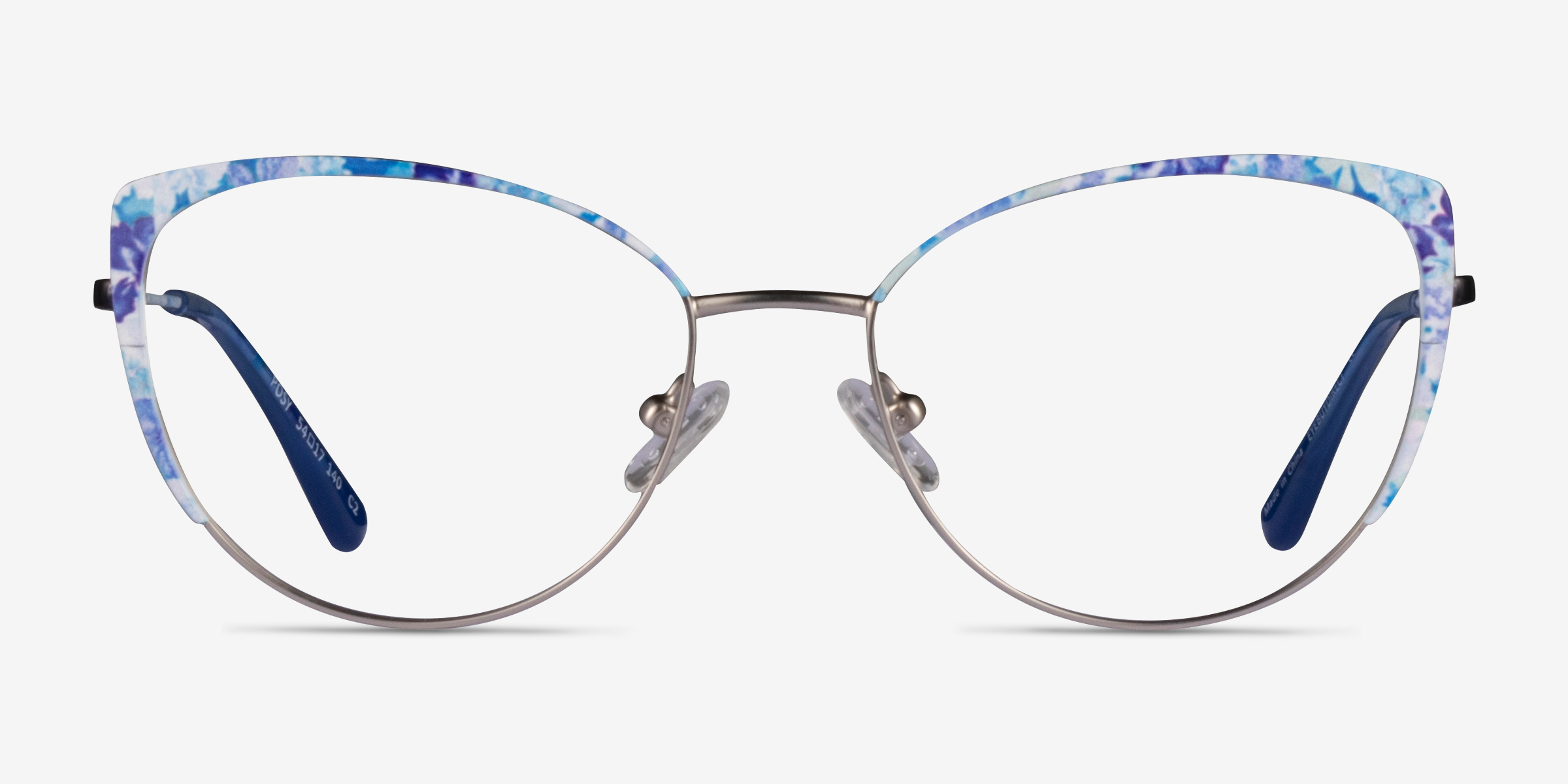 Posy Matt Silver Blue Floral MétalMontures de lunettes de vue d'EyeBuyDirect, Vue de Face