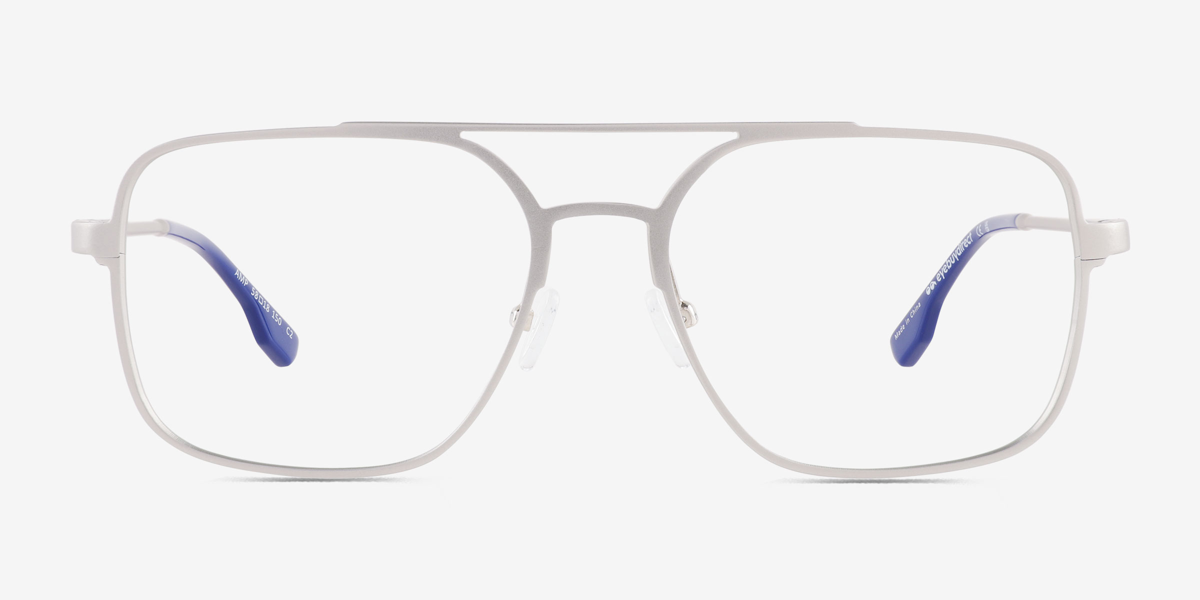 Amp Matte Silver Aluminium-alloyMontures de lunettes de vue d'EyeBuyDirect, Vue de Face