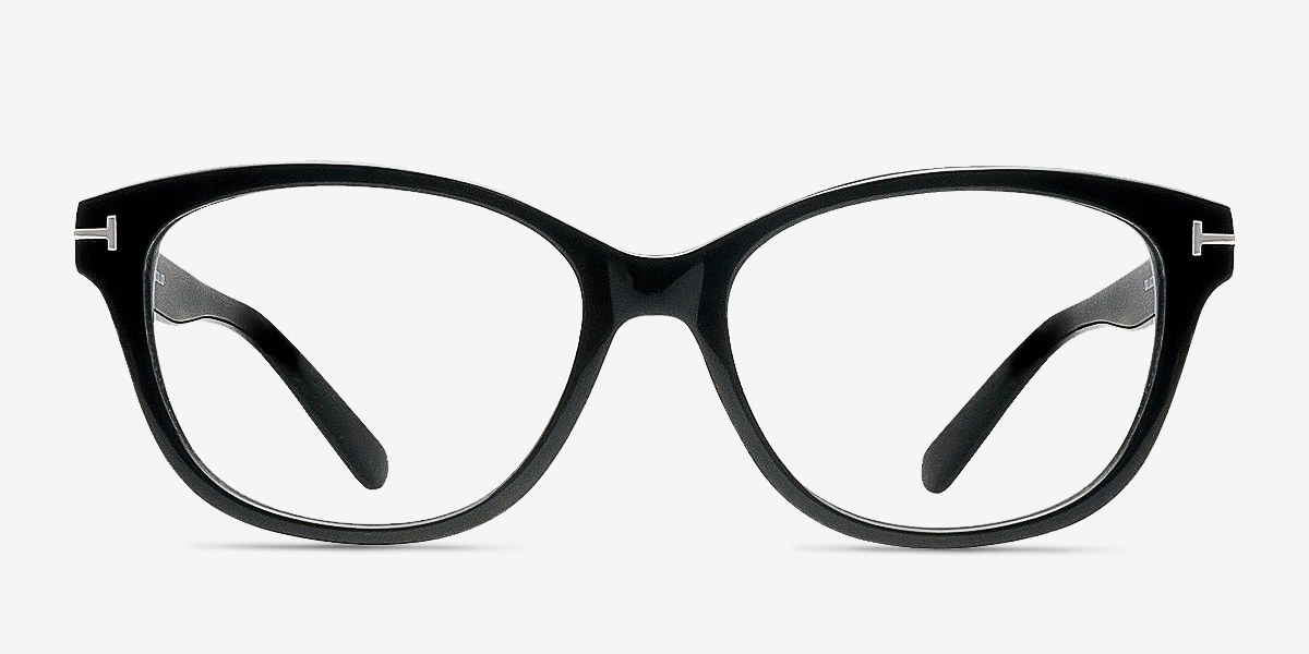 Mia Farrow Noir AcétateMontures de lunettes de vue d'EyeBuyDirect, Vue de Face