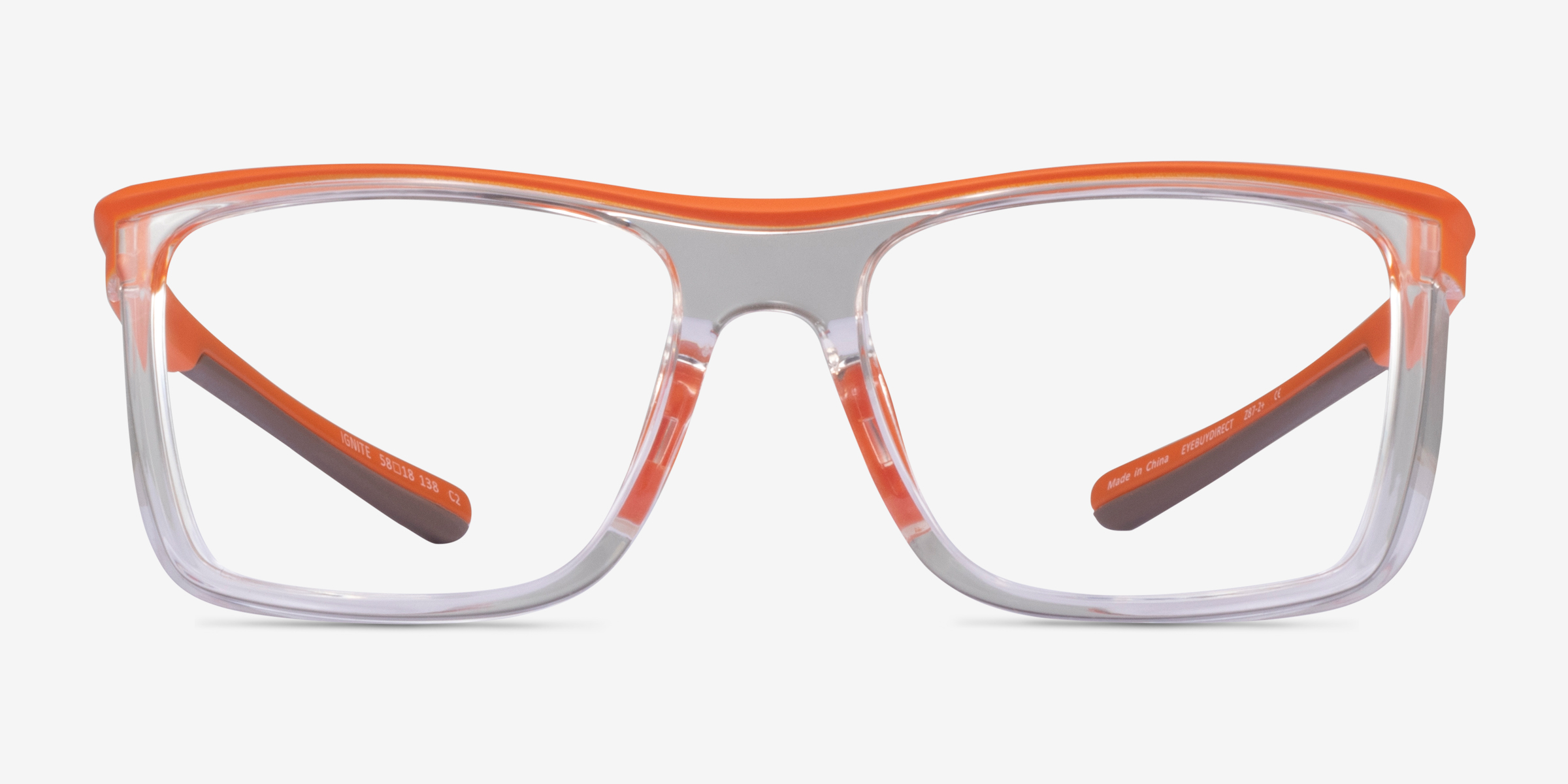 Ignite Orange Clear PlastiqueMontures de lunettes de vue d'EyeBuyDirect, Vue de Face