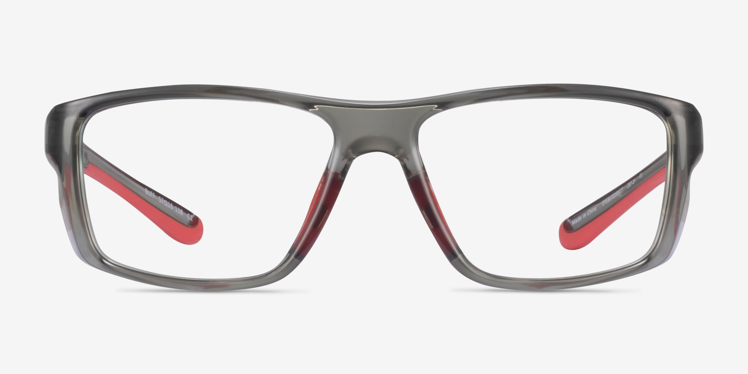 Buff Clear Gray Red PlastiqueMontures de lunettes de vue d'EyeBuyDirect, Vue de Face