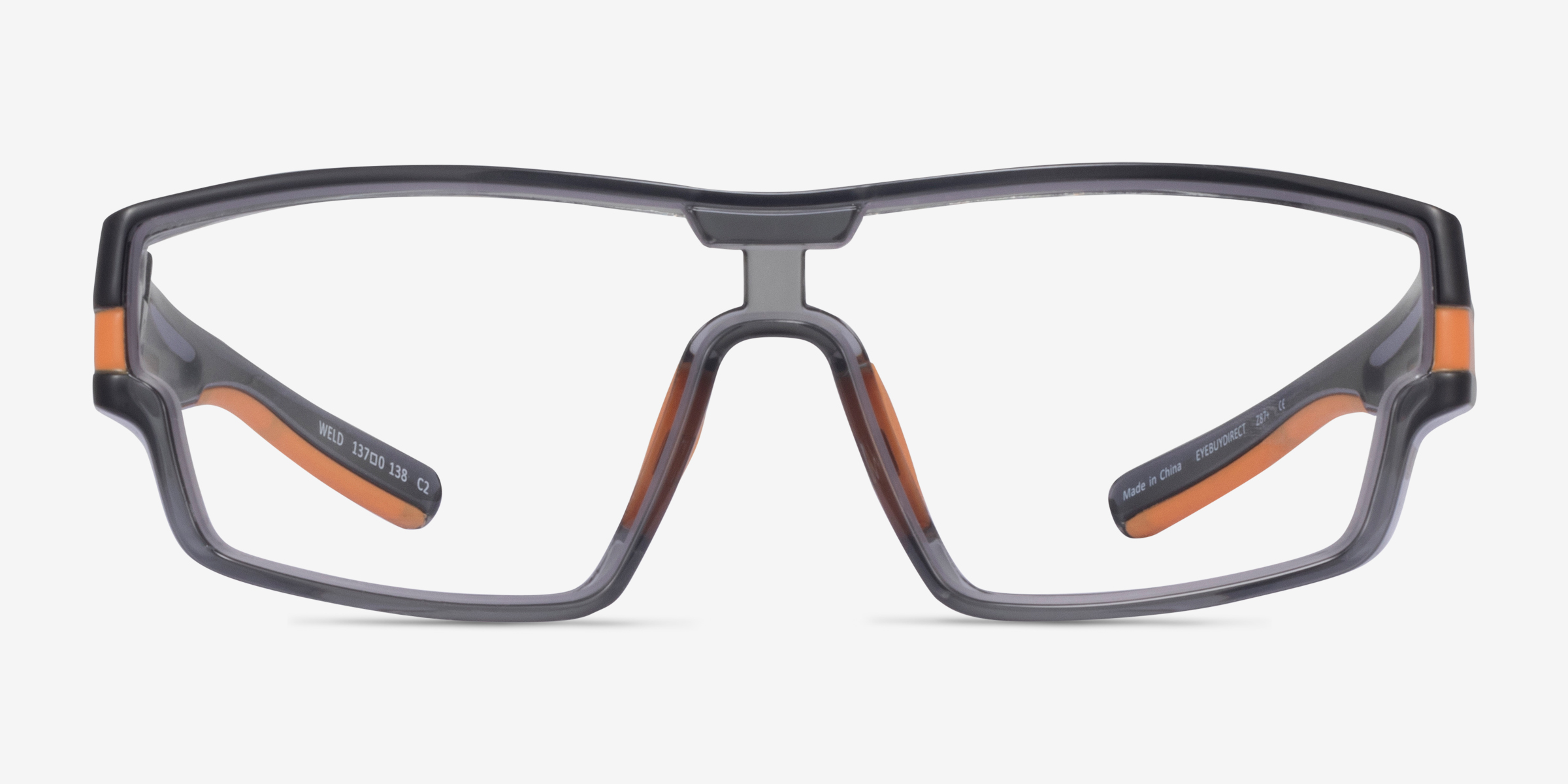 Weld Clear Gray Orange PlastiqueMontures de lunettes de vue d'EyeBuyDirect, Vue de Face