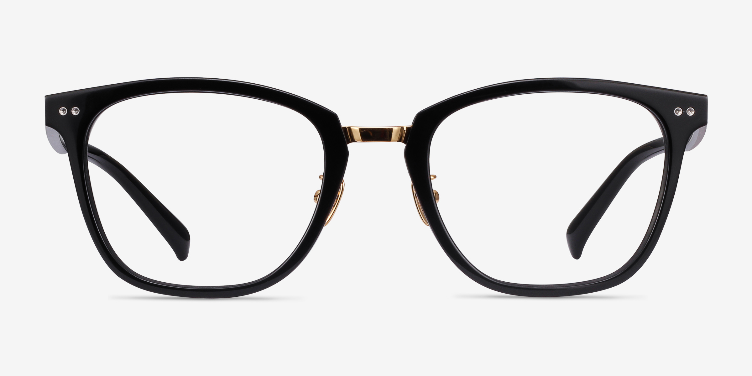 Biblio Noir Acetate-metalMontures de lunettes de vue d'EyeBuyDirect, Vue de Face