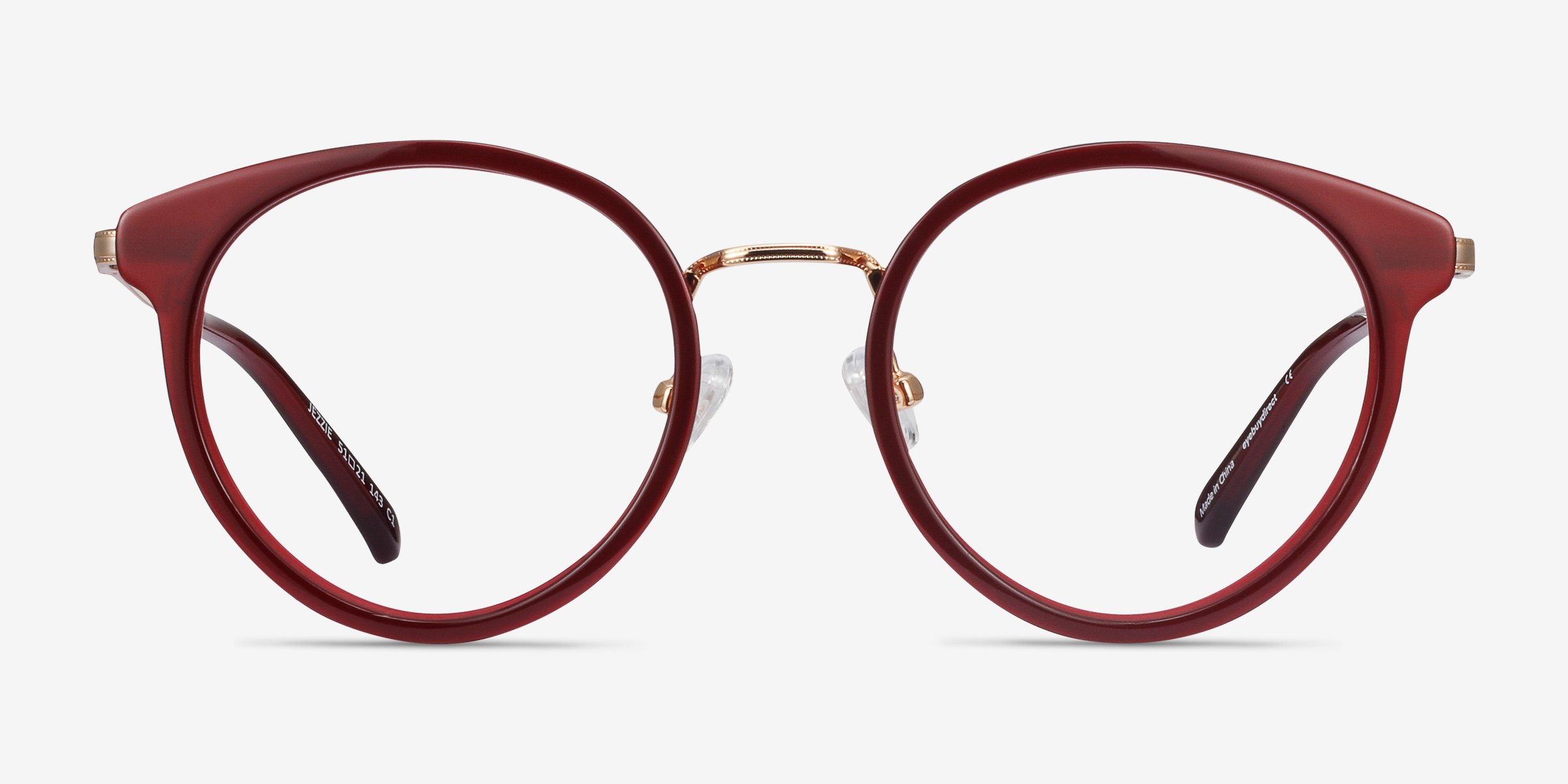 Jezzie Burgundy & Gold Acetate-metalMontures de lunettes de vue d'EyeBuyDirect, Vue de Face