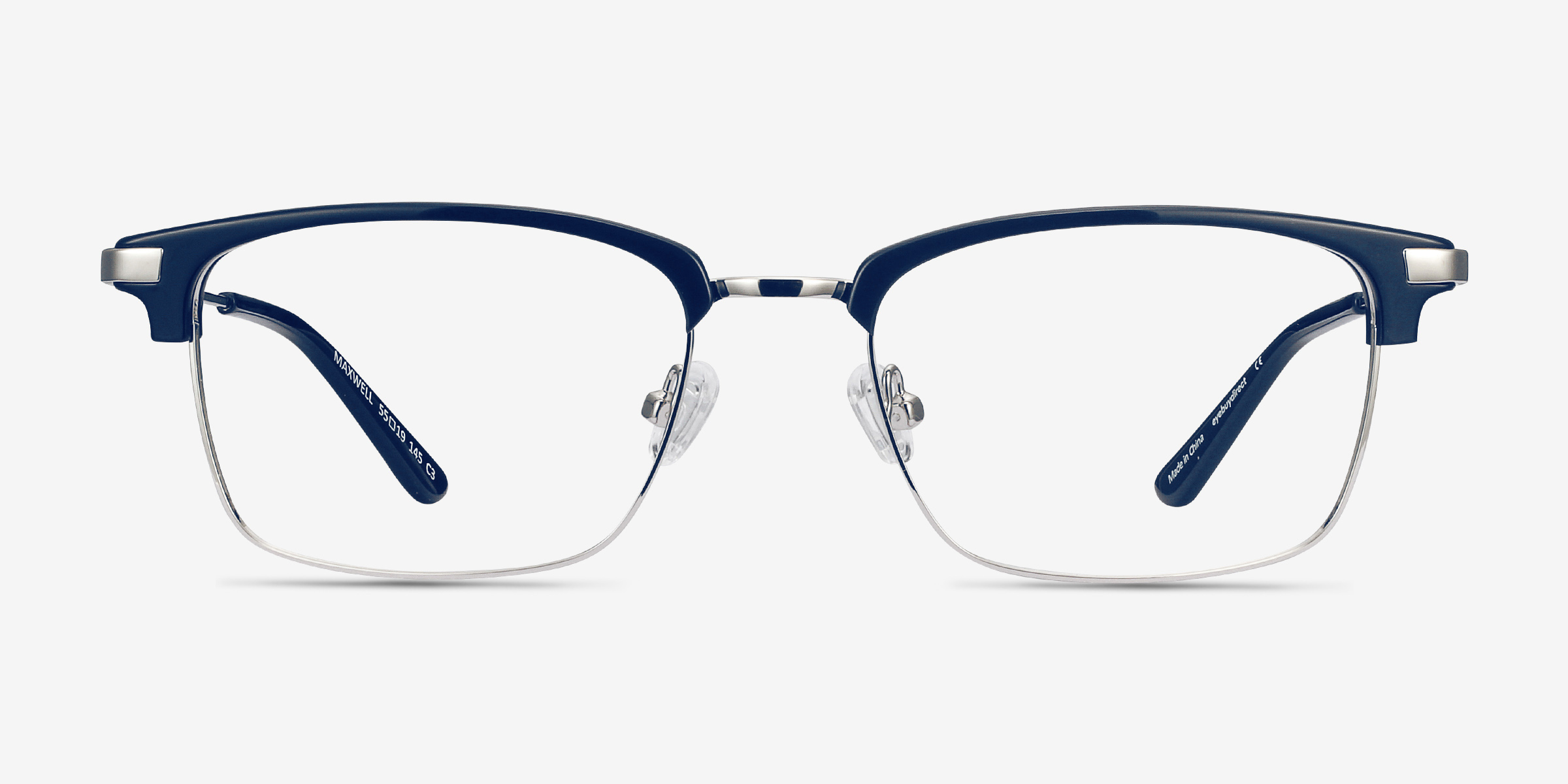 Maxwell Bleu marine Acetate-metalMontures de lunettes de vue d'EyeBuyDirect, Vue de Face