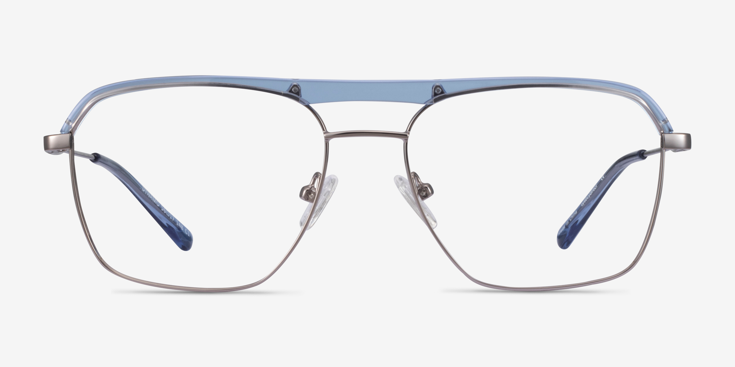 Dynamo Clear Blue & Gunmetal Acetate-metalMontures de lunettes de vue d'EyeBuyDirect, Vue de Face