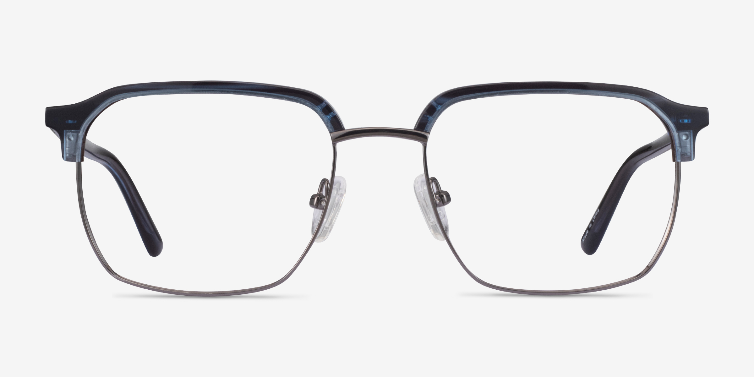 Break Blue Striped & Gunmetal Acetate-metalMontures de lunettes de vue d'EyeBuyDirect, Vue de Face