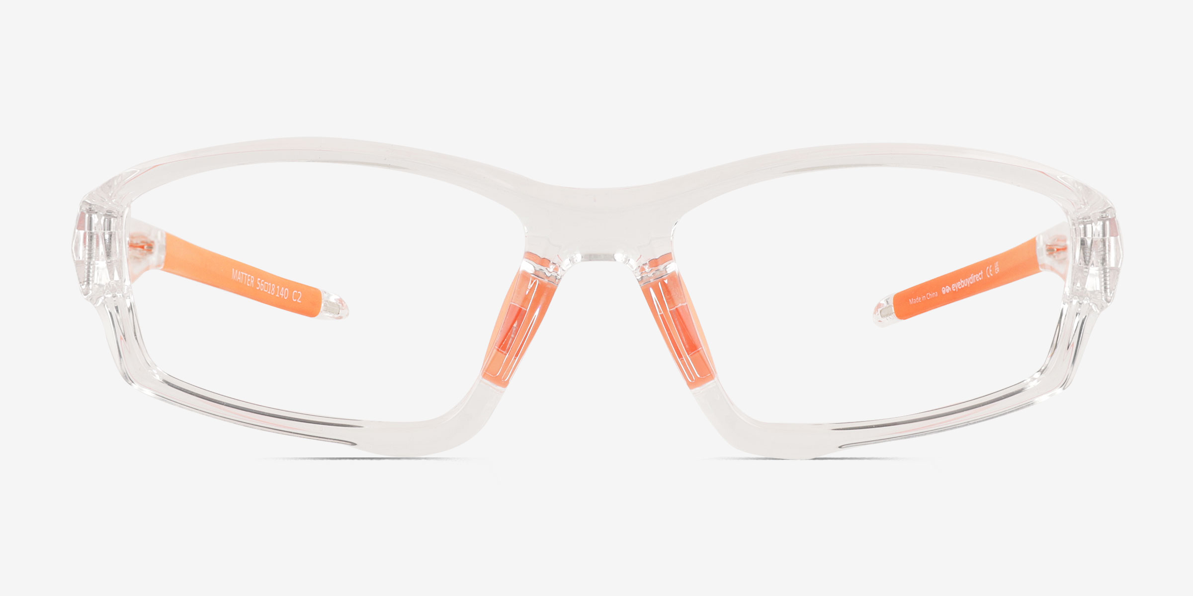 Matter Clear Orange PlastiqueMontures de lunettes de vue d'EyeBuyDirect, Vue de Face