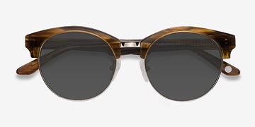 Brown Striped Starlet -  Metal Sunglasses