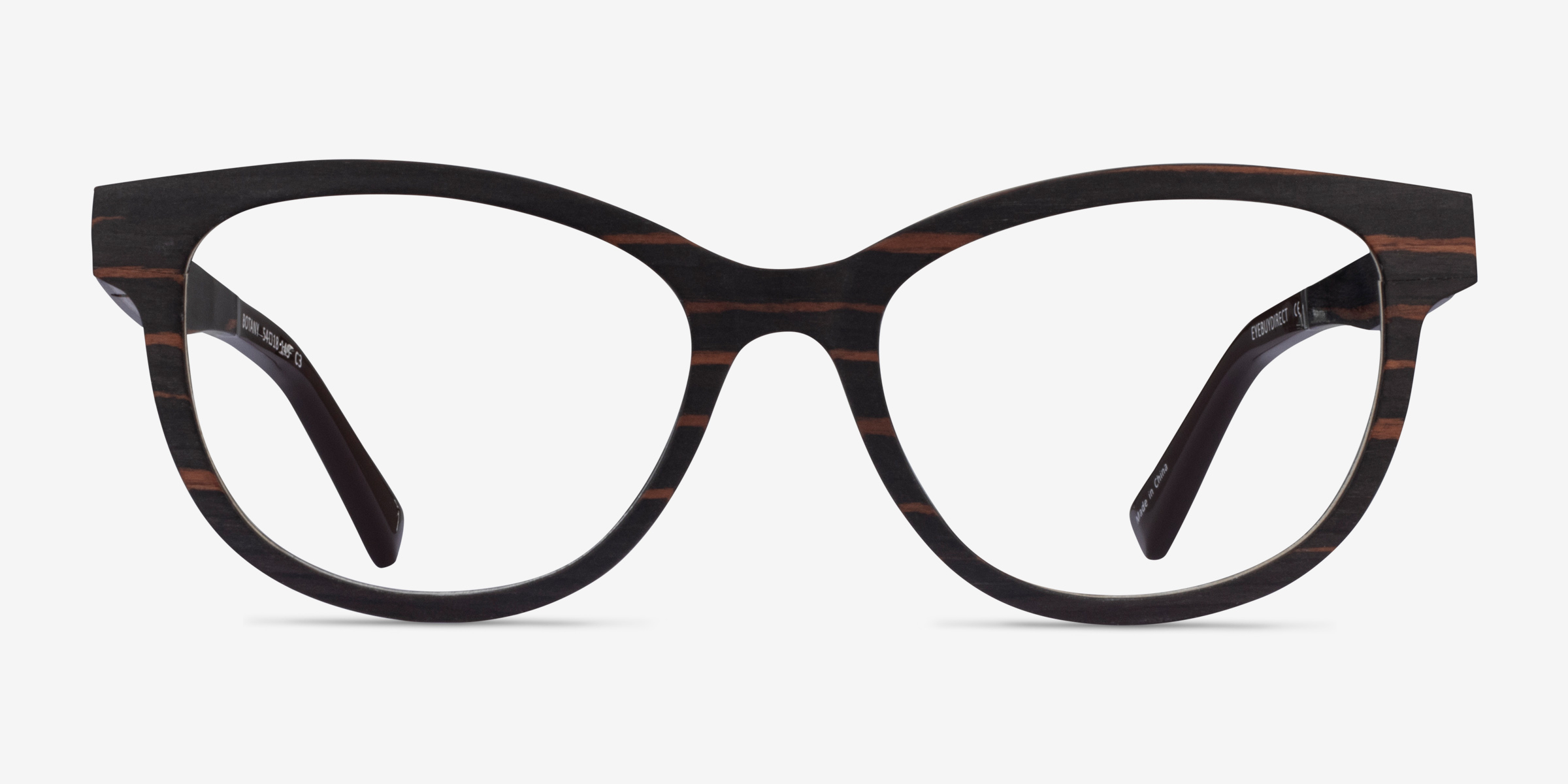 Botany Striped Dark Wood Wood-textureMontures de lunettes de vue d'EyeBuyDirect, Vue de Face