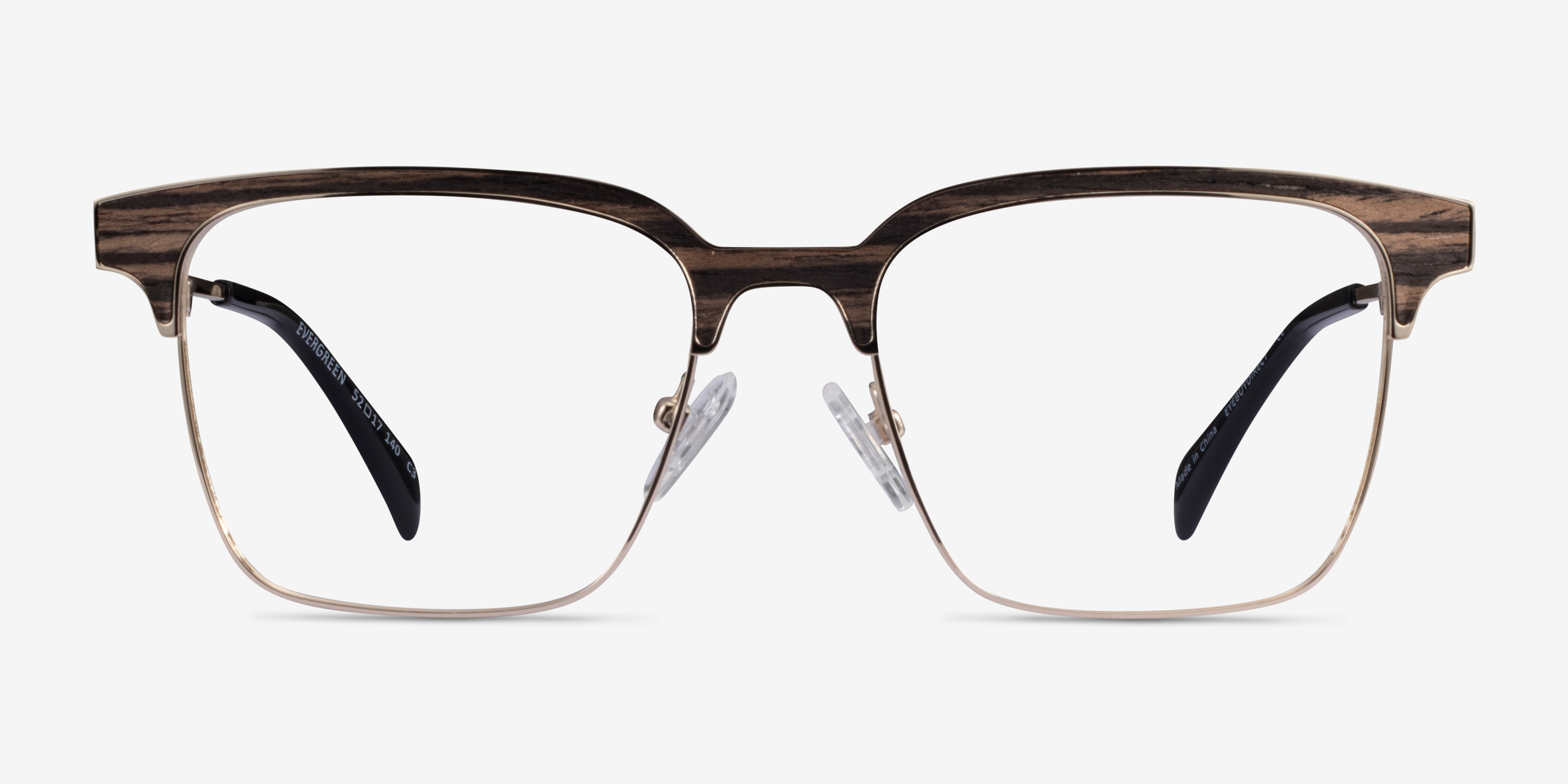 Evergreen Gold & Striped Wood Wood-textureMontures de lunettes de vue d'EyeBuyDirect, Vue de Face