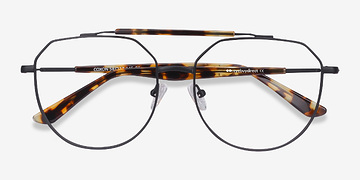 Black Tortoise Coxon -  Vintage Metal Eyeglasses