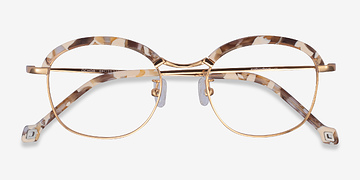 Brown Floral  Gold Ochoa -  Acetate, Metal Eyeglasses
