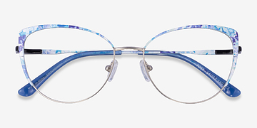 Matt Silver Blue Floral Posy -  Metal Eyeglasses