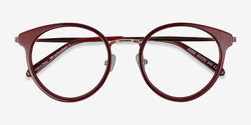 Burgundy & Gold Jezzie -  Vintage Acetate, Metal Eyeglasses