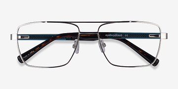 Silver, Clear Blue & Tortoise Colton -  Metal Eyeglasses