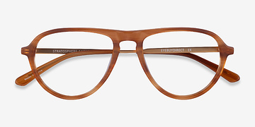 Brown Striped Matte Gold Stratosphere -  Metal Eyeglasses