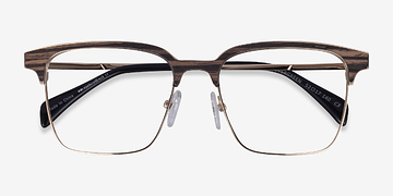 Gold & Striped Wood Evergreen -  Classic Mixed Wood Eyeglasses
