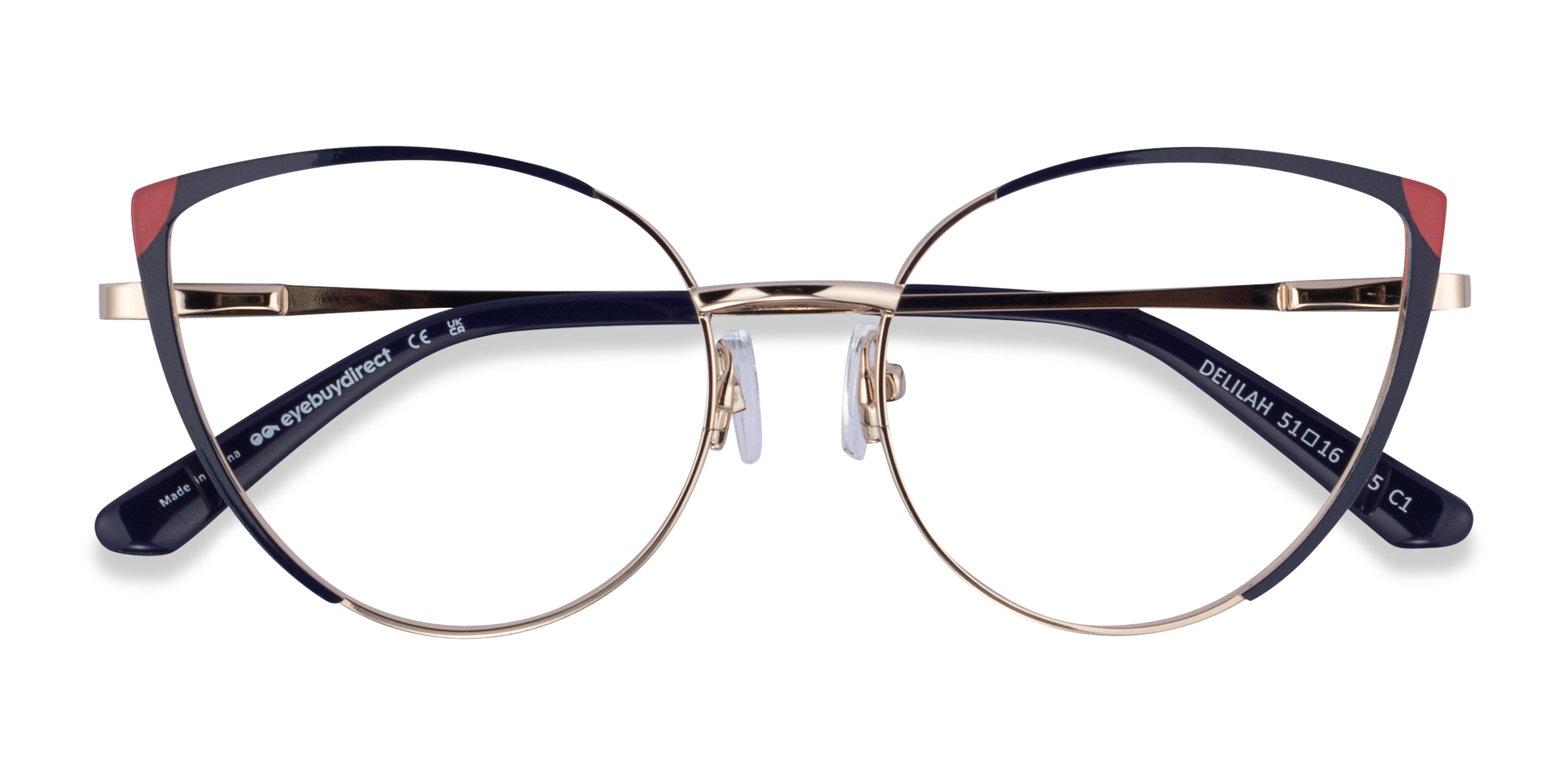 Shiny Gold Blue Delilah -  Metal Eyeglasses