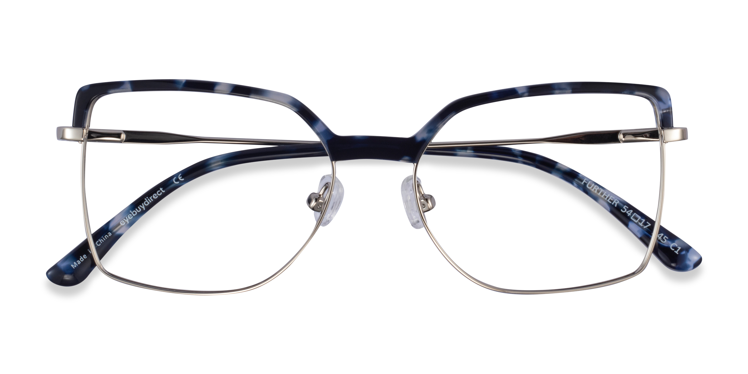Blue Floral & Silver Further -  Acetate-metal Eyeglasses