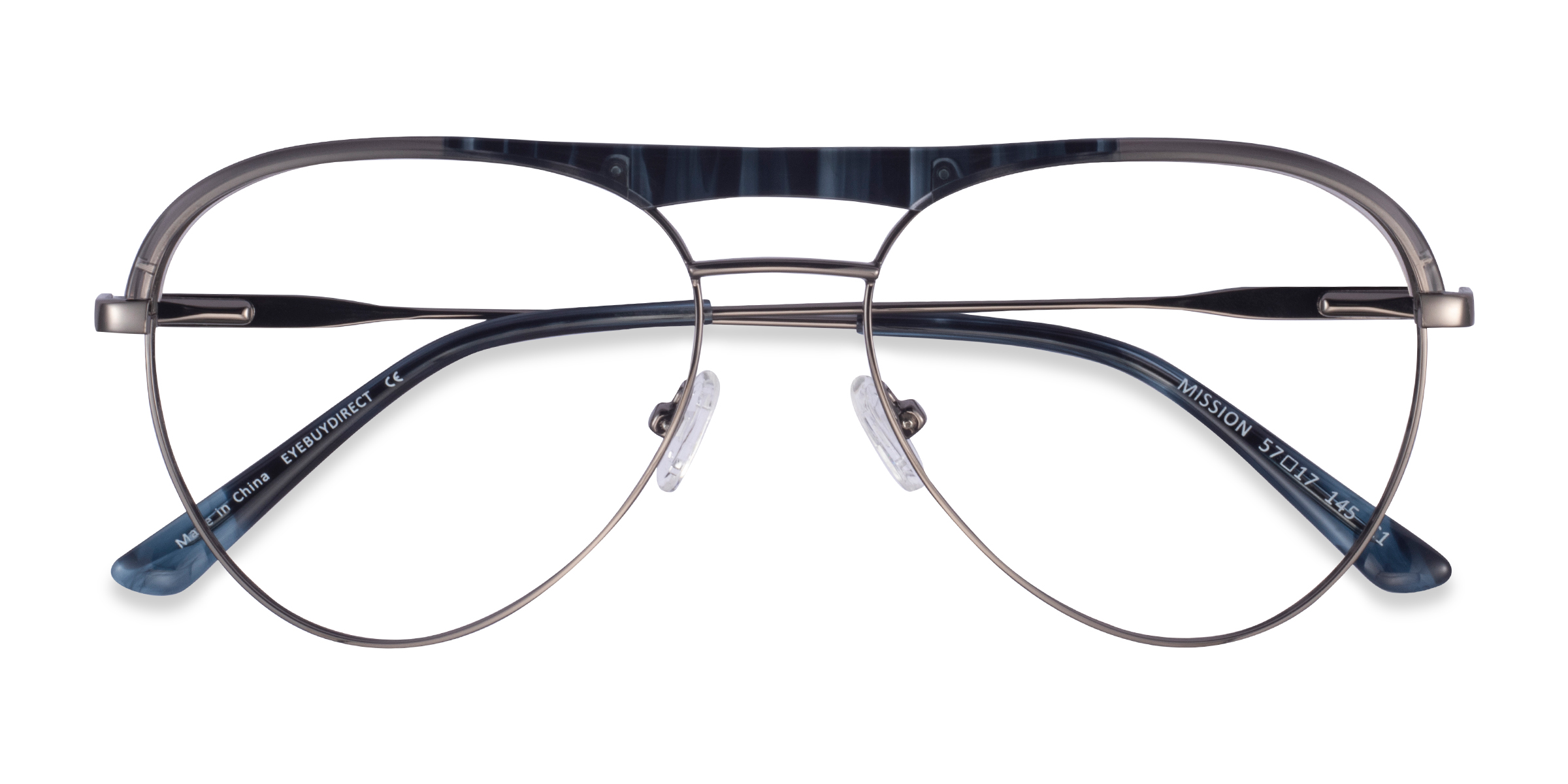 Blue Striped & Gunmetal Mission -  Acetate-metal Eyeglasses