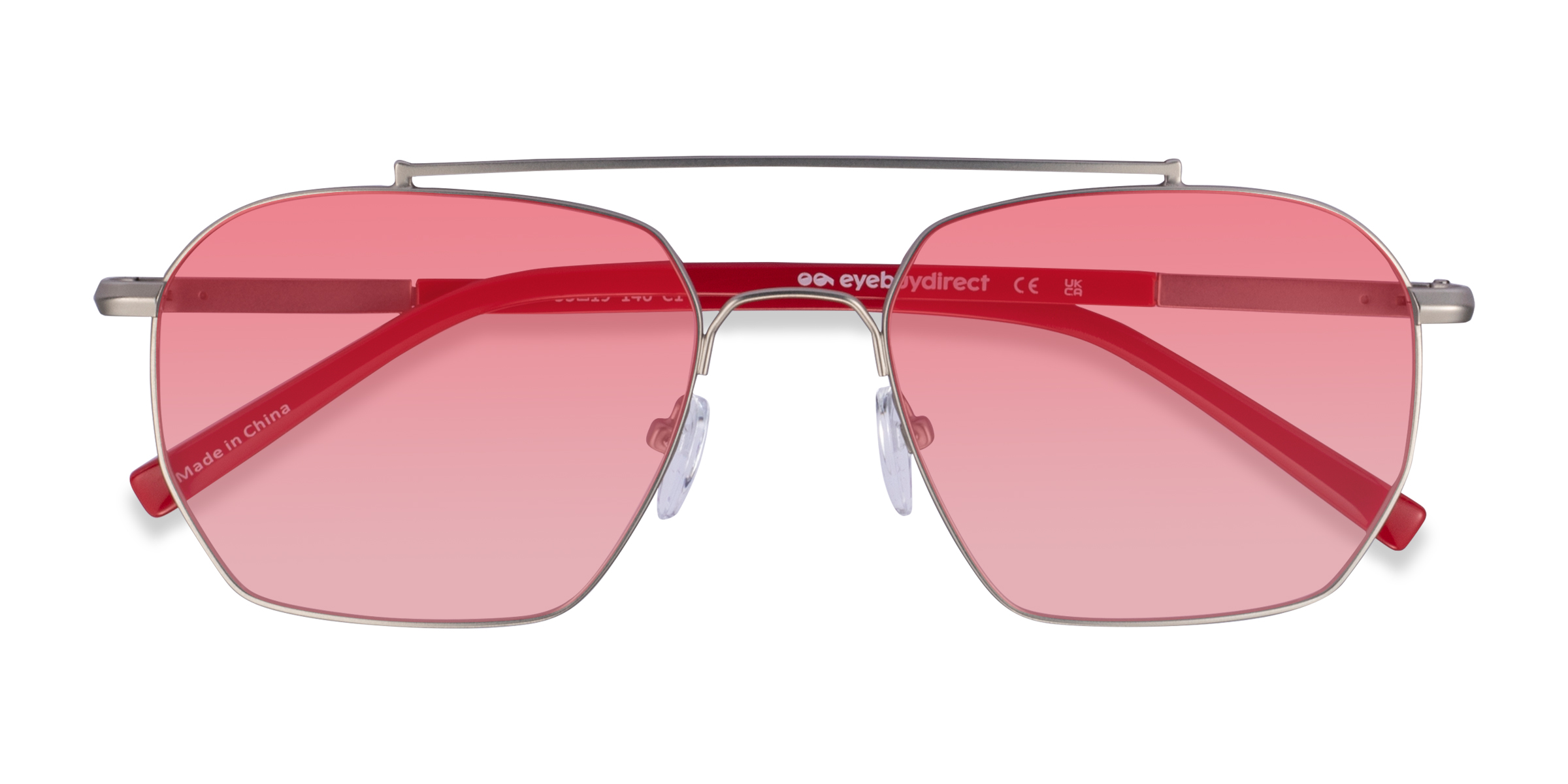 Matt Silver Solid Red Golf - Métal Lunettes de soleil