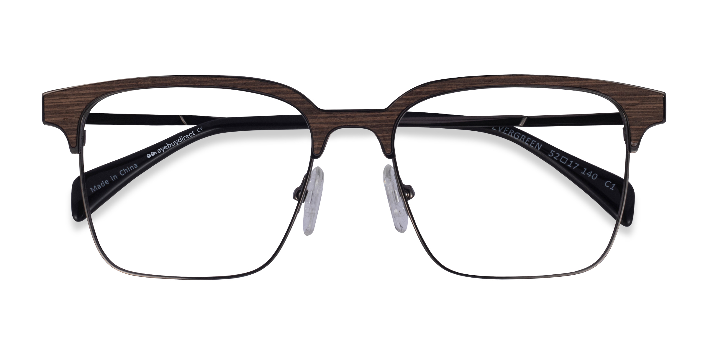 Gunmetal & Wood Evergreen -  Wood-texture Eyeglasses
